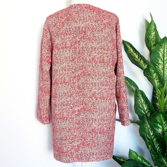 Ben Simon Red Tweed Open Front Long Blazer Jacket Size Small S - Picture 3 of 9